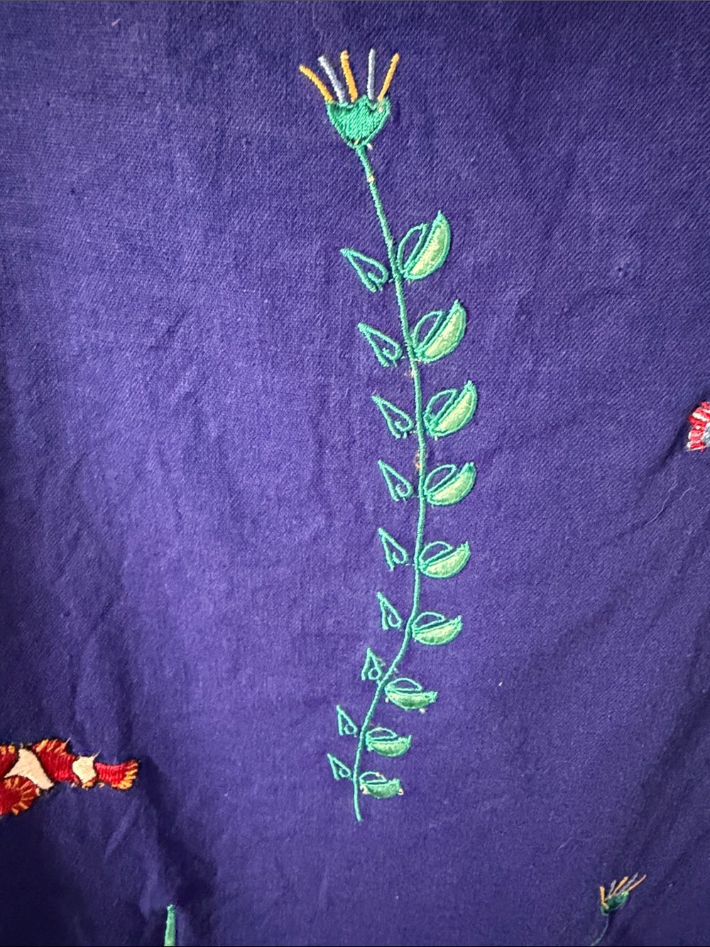 Vintage Royal Blue Embroidered Fish Linen Blend Shift Dress Size 6 - Picture 5 of 8